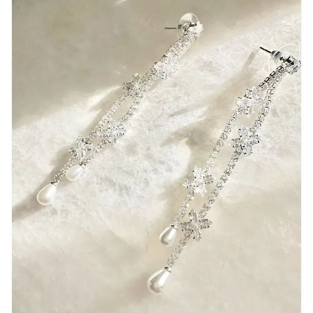Victoria cubic zirconia dangle earrings with pearl detail 